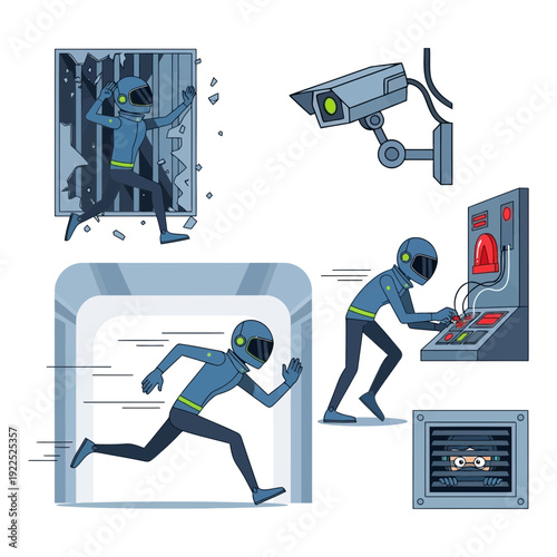 Cartoon-style illustration of a hacker breaking into a secure system.