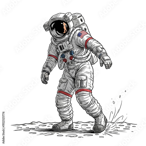 Cartoon astronaut standing on the moon's surface with a playful pose.