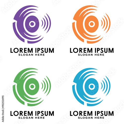 Colorful abstract logos with concentric circles and text placeholders for branding