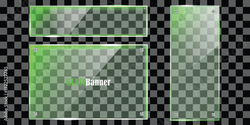A green and grey checkered banner template with a transparent overlay on a black and grey background silhouette