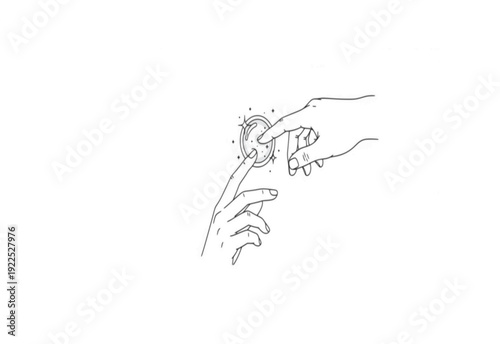 Sensory Hand Touching Sparkle Bubble Sticker Silhouette. Tactile Human Connection and Minimalist Mindfulness Concept Vector.