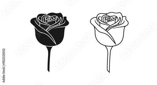 Black and white rose illustration, minimalist floral art, vector rose drawing Vector