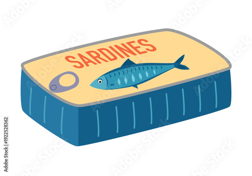 Sardine can label with hand drawn fish and text sardines vector illustration