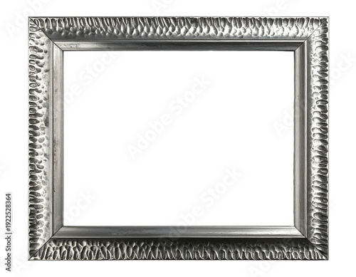 Silver picture frame with textured border isolated on white background.