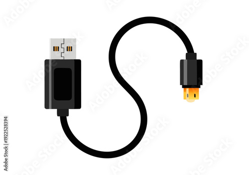 Vector illustration of USB-A to USB-B cable connectors in S-shape technology