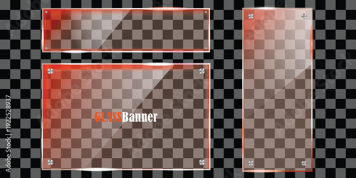 A graphic designer creating a modern glass banner with a transparent background and a red border silhouette