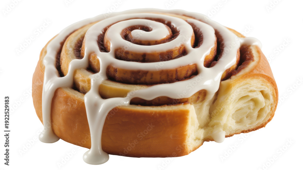 Fototapeta premium Iced cinnamon roll on white background pastry dessert isolated on a transparent background