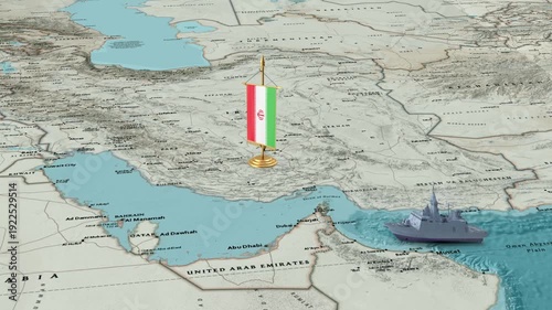 Strategic Map Of Iran With Naval Warship In Persian Gulf Representing Security