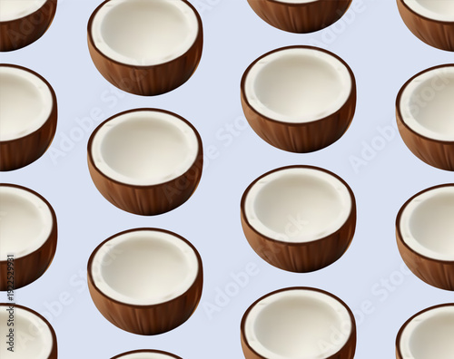 Coconut. Seamless coconut pattern 3D vector illustration. tropical fruit. coconut pulp. for advertising. Coconut pattern