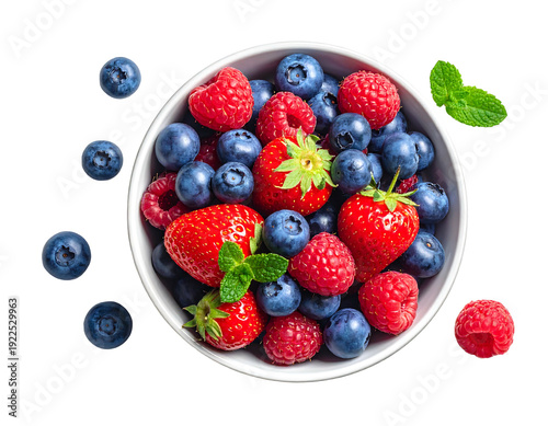 Fresh berries in a white bowl healthy and delicious fruit.