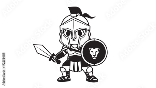 Cartoon Knight in Armor with Sword and Shield, Warrior Hero in Medieval Style.