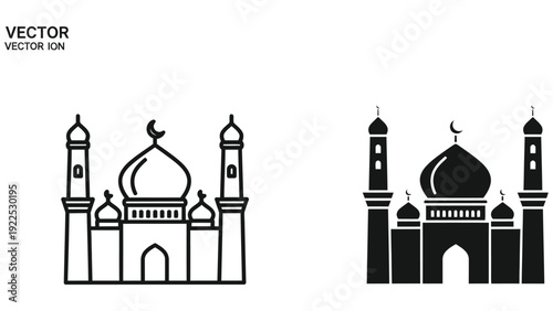 vector illustration of mosque in black and white