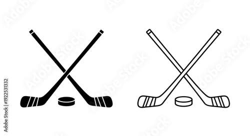 Hockey equipment set with sticks, puck, and protective gear for sports illustration Vector