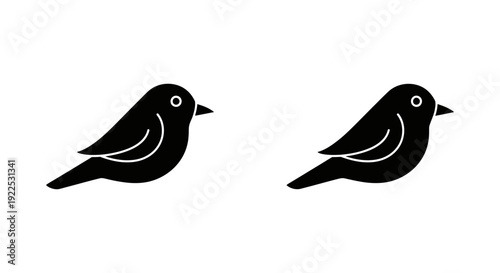 Two black birds on white background, vector illustration, simple design, minimalist art Vector
