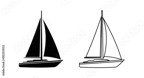 Two sailboats illustration: vintage vector design, nautical art, yacht sketch, boat drawing Vector