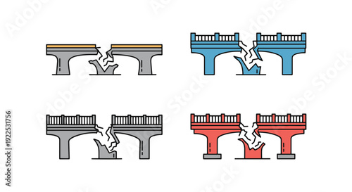 Bridge Collapsed clean color concept illustration