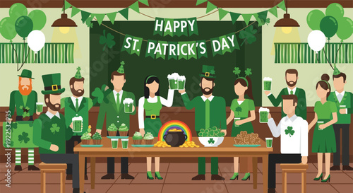 St Patricks Day Celebration with People Drinking.