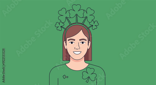 Woman Wearing Shamrock Crown and Green Shirt.