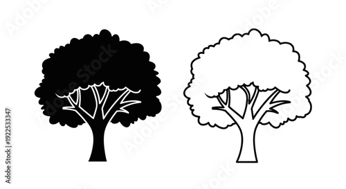 Two trees silhouette, black and white, minimalist design, nature illustration Vector
