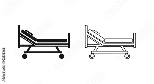Two hospital beds with wheels and mattress, medical equipment, healthcare, hospital furniture Vector