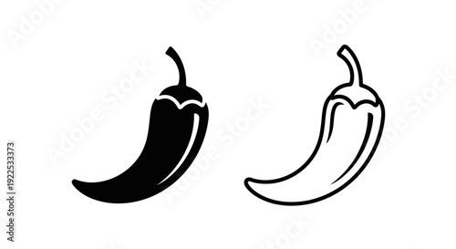 Two black and white chili pepper illustrations on white background Vector