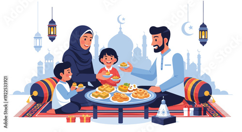 Family Breaking Fast Together During Ramadan.