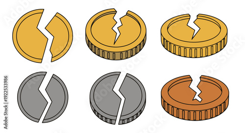 Broken Coin Line art minimal abstract concept illustration