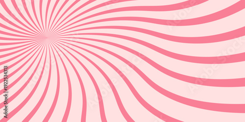 Candy color sunburst background. Abstract pink cream sunbeams design wallpaper. Colorful spinning lines for template, banner, poster, flyer. Sweet rotating cartoon swirl or whirlpool. Vector backdrop