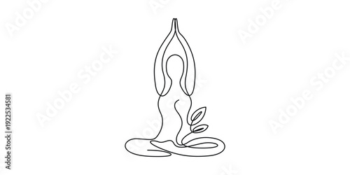 Minimalist single-line art illustration of a person practicing yoga lotus pose isolate vector illustration
