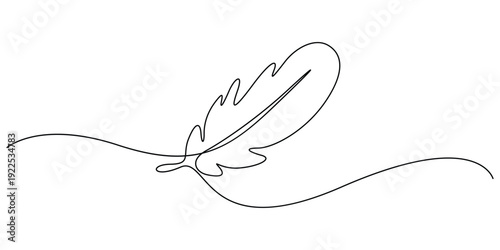 Minimalist continuous one-line drawing of a bird feather isolate vector illustration