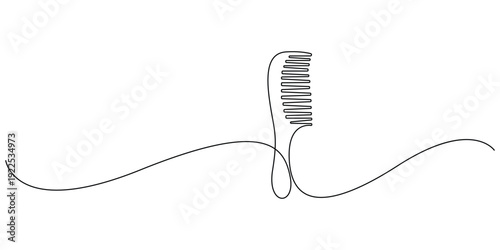 Continuous one line drawing of a hair comb, Single line art concept for barber shops and hair salons 
