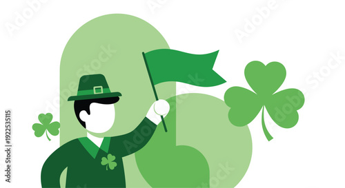 Man Holding Green Flag Celebrating Saint Patricks Day.
