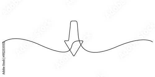 Continuous line drawing of a down arrow, minimalist icon vector design 