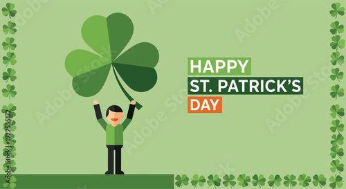 Man Holding Large Four Leaf Clover.