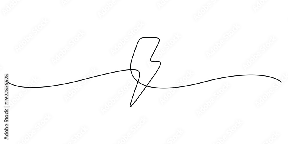 Obraz premium Continuous line drawing of a lightning bolt icon, concepts for power, energy, speed, or a weather phenomenon