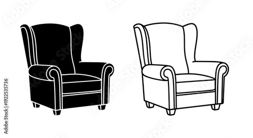 Vintage armchair design illustration, minimalist furniture sketch, elegant seating Vector