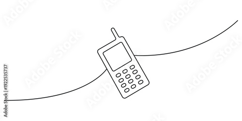 Minimalist, line art illustration of an old-fashioned keypad mobile phone vector design 