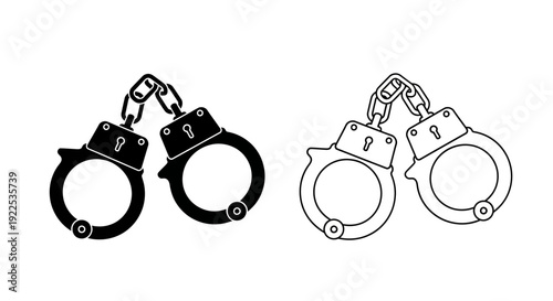 Handcuffs Black Silhouette and Outline Vector