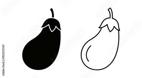 Black and white eggplant illustration, simple vector design, minimalist food icon Vector