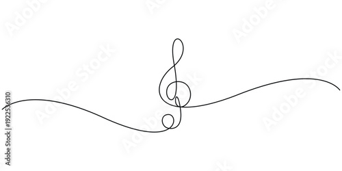 Minimalist, continuous line drawing of a musical treble clef, Single line art G-clef