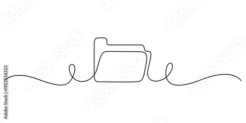 Minimalist continuous line drawing of a folder icon, concepts for paperwork, digital data storage, or business archives