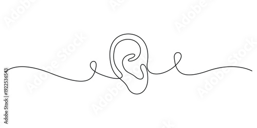 Continuous line drawing of a human ear, Concepts for a minimalist symbol for hearing health, communication, or audio technology