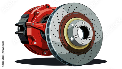 Car Brake Disc with Red Caliper – Automotive Brake System Illustration