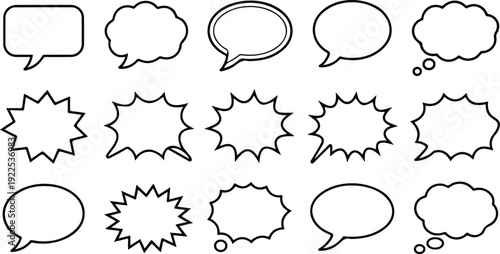 Speech bubbles, comic style talk boxes, different shapes for dialogue