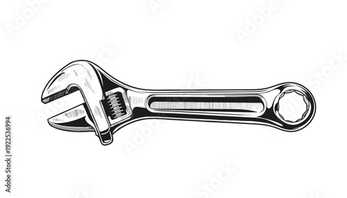 Adjustable Wrench Tool Isolated – Chrome Spanner Hand Tool Illustration