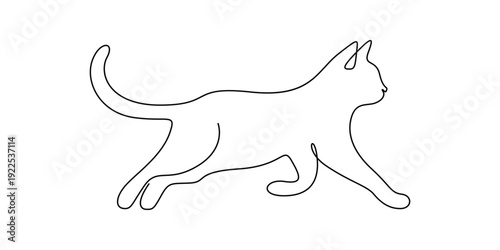 Minimalist one-line drawing of a cat in motion, Concepts for vector graphic, sticker design, or clipart