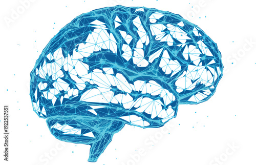 Abstract polygonal human brain low poly digital technology concept vector illustration isolated
