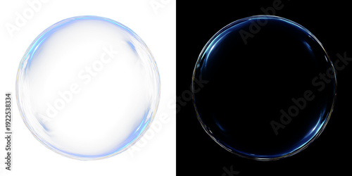 Obraz na płótnie Realistic Blue Liquid Soap Bubble or Glass Sphere with Refractions and Highlight