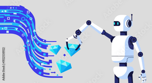 Robot Hand Holding Blue Cubes Artificial Intelligence.