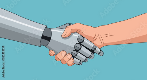 Robot Handshake with Human Hand Illustration.